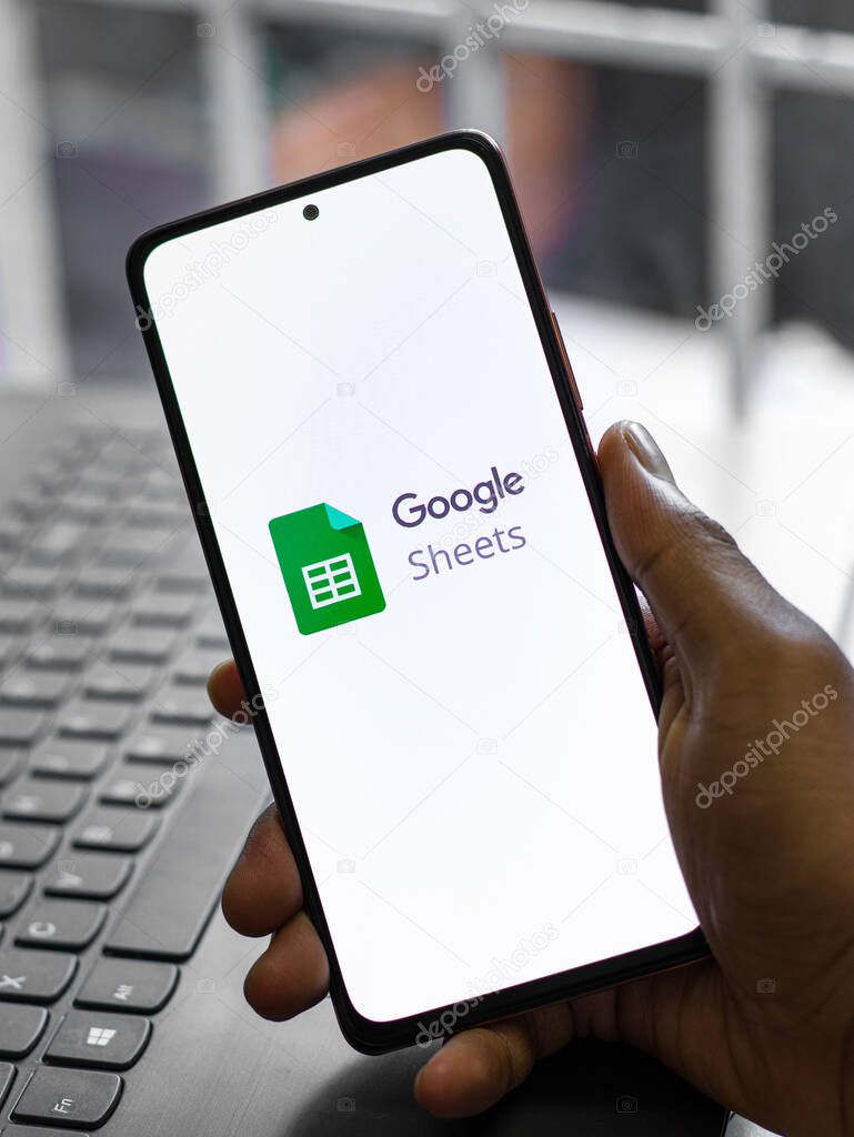 Assam, india - September 6, 2020 : Google sheet logo on phone screen stock image.