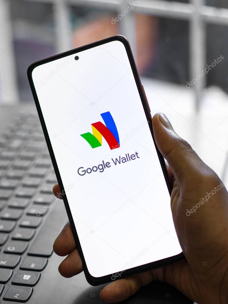 Assam, india - May 29, 2021 : Google wallet logo on phone screen stock image.