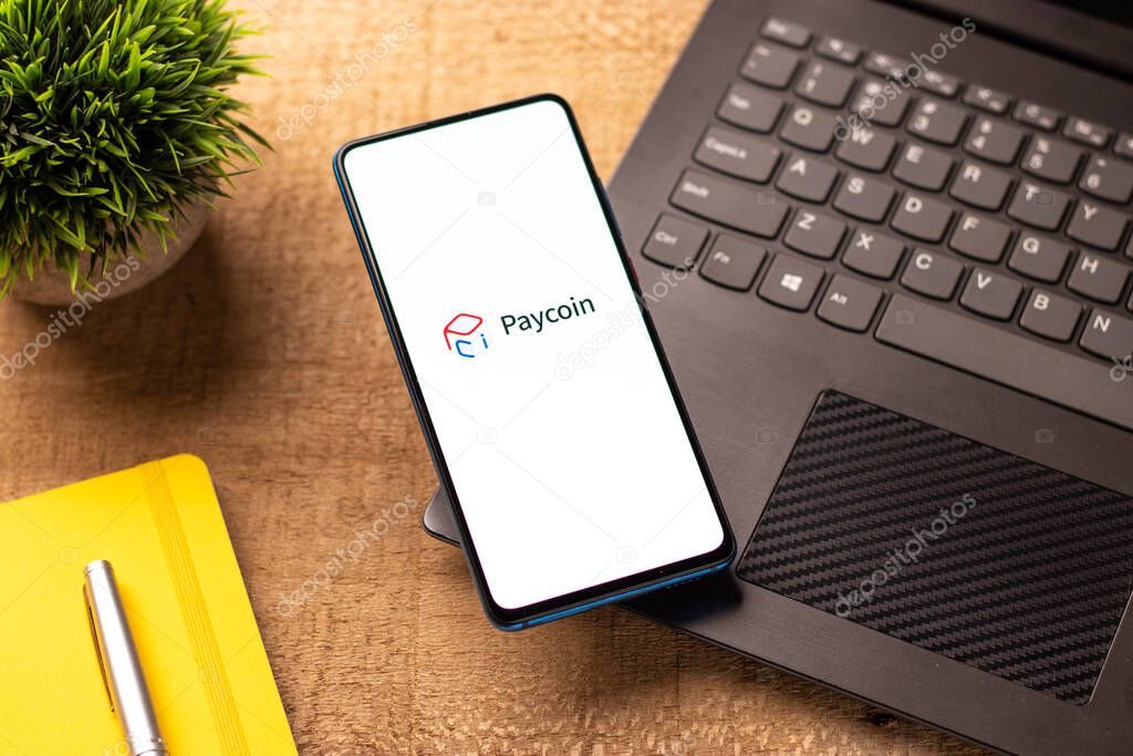 Assam, india - May 04, 2021 : Paycoin on phone screen stock image.