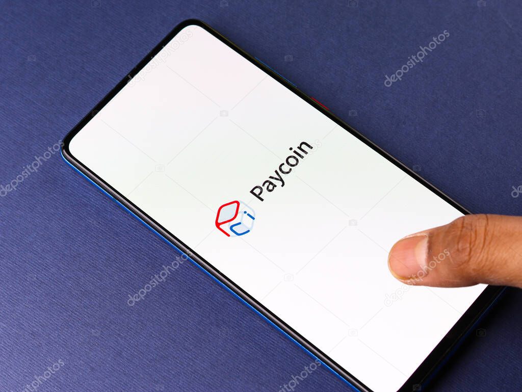 Assam, india - May 04, 2021 : Paycoin on phone screen stock image.