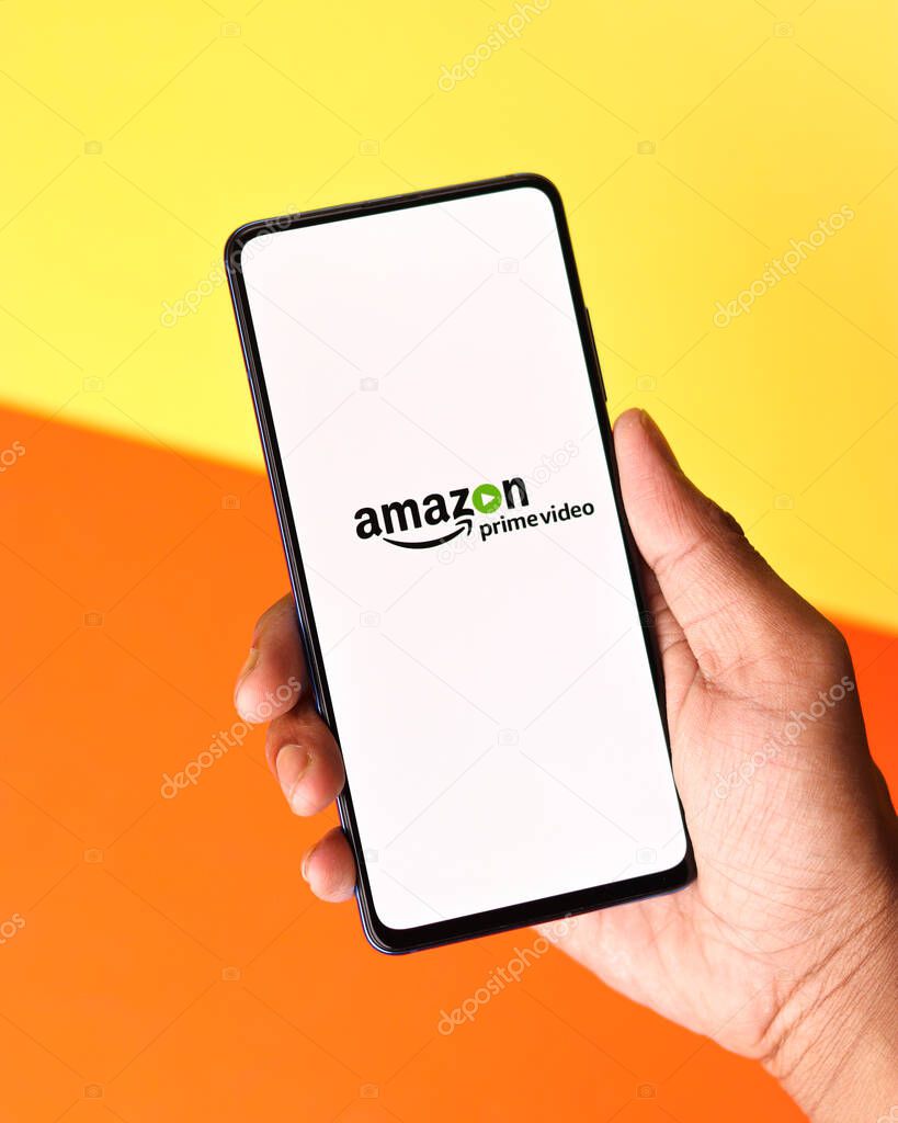 Assam, india - August 27, 2020 : Prime logo on phone screen stock image.