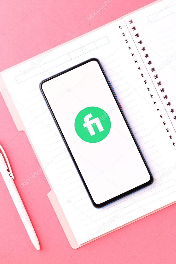 Assam, India - August 6, 2021 : Fiverr logo on phone screen stock image.