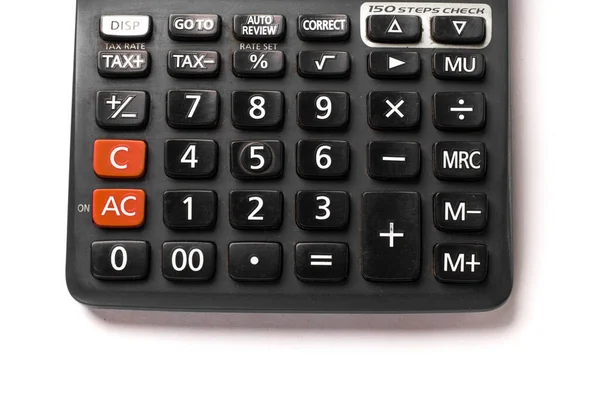 Calculadora Negra Sobre Fondo Blanco Imagen Stock Aislada — Foto de Stock