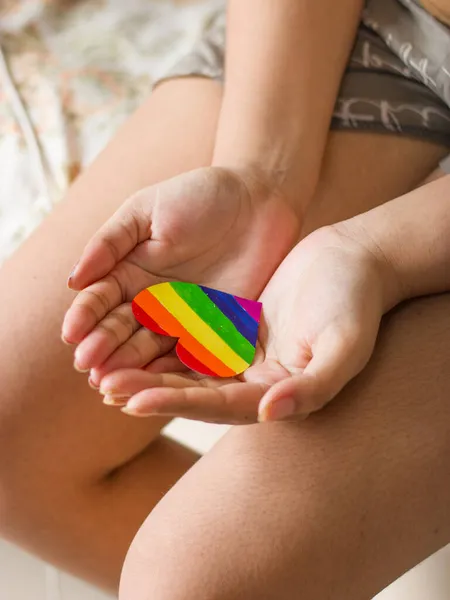 Corazón Color Arco Iris Mano Para Comunidad Lgbtq — Foto de Stock