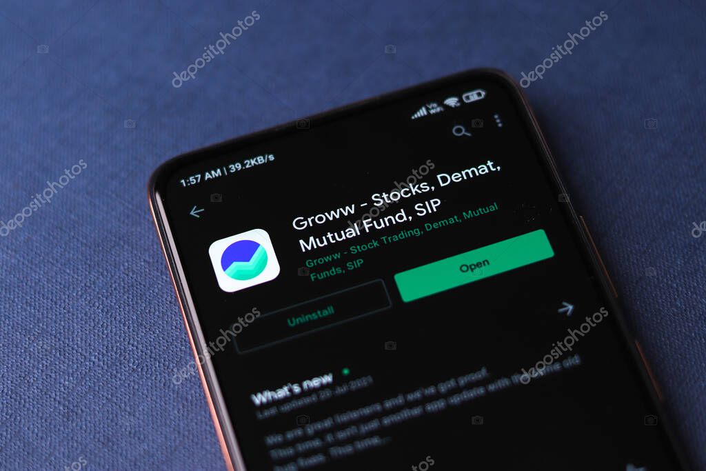 Assam, india - May 23, 2020 : Groww  mutual fund app for sip, free direct fund and stock trading.