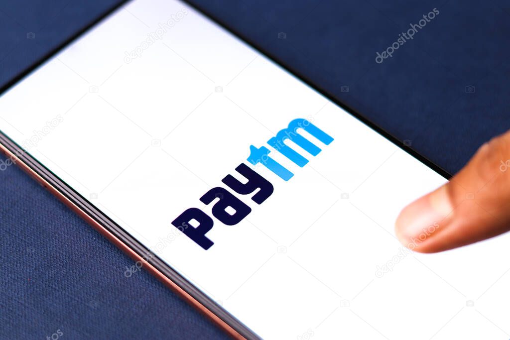 West Bangal, India - August 21, 2021 : Paytm app logo on phone screen stock image.