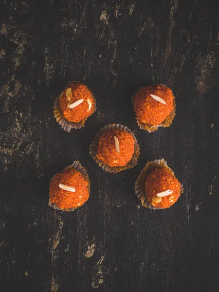 Motichur Laddu Besan Speciální Festival Indain Sladkosti Textuře Pozadí — Stock fotografie