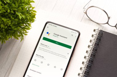 Batı Bangal, Hindistan - 28 Eylül 2021: Telefon ekranı görüntüsünde Google Asistan logosu.
