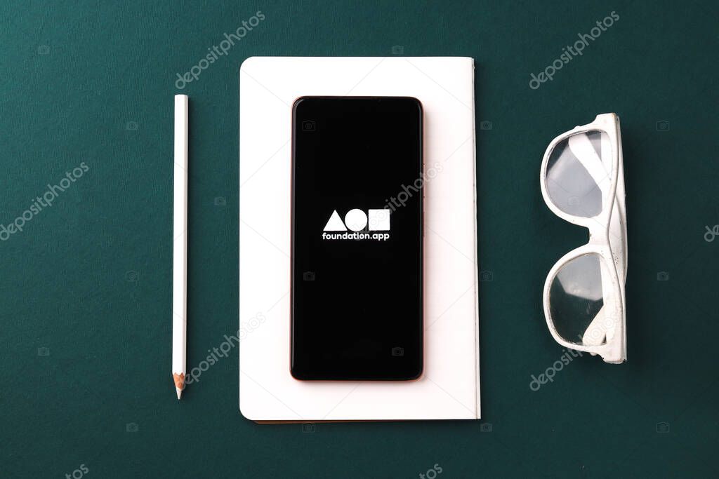 West Bangal, India - September 28, 2021 : Foundation NFT logo on phone screen stock image.