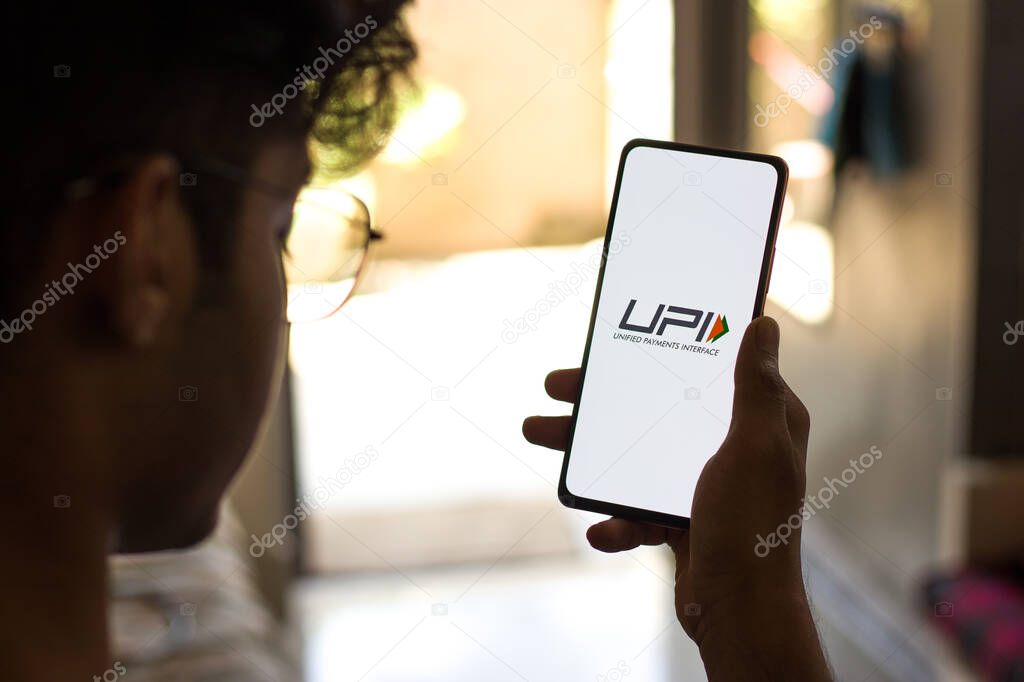 West Bangal, India - September 28, 2021 : UPI logo on phone screen stock image.
