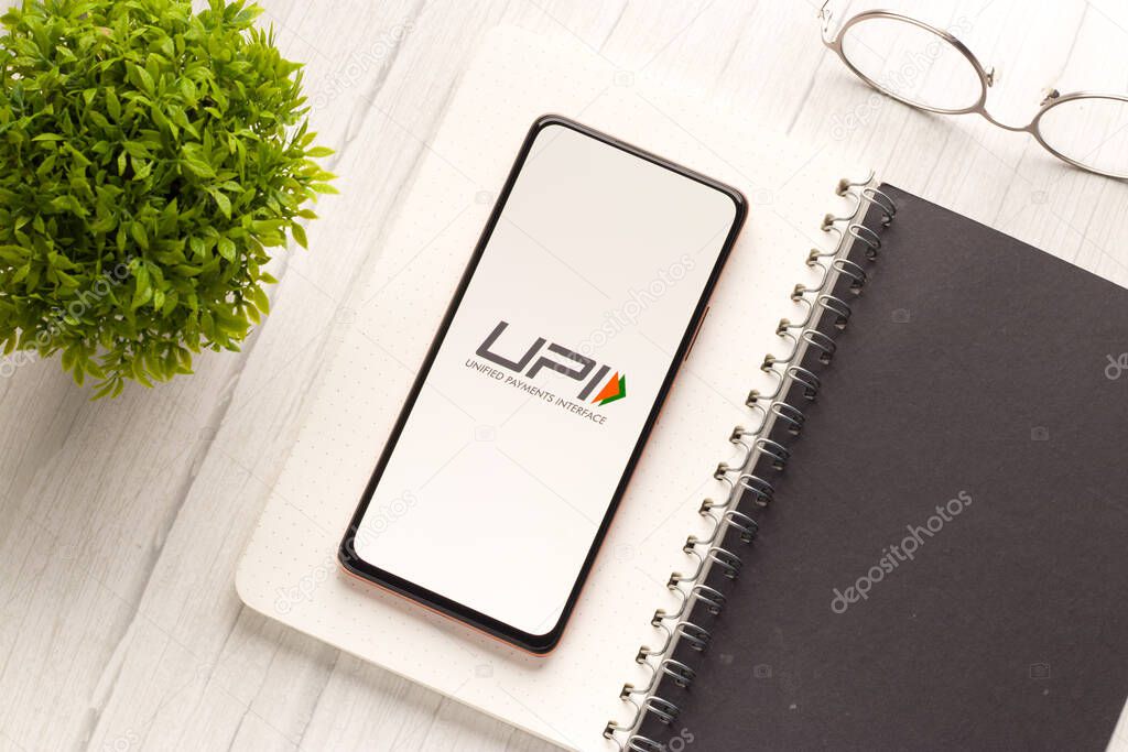 West Bangal, India - September 28, 2021 : UPI logo on phone screen stock image.