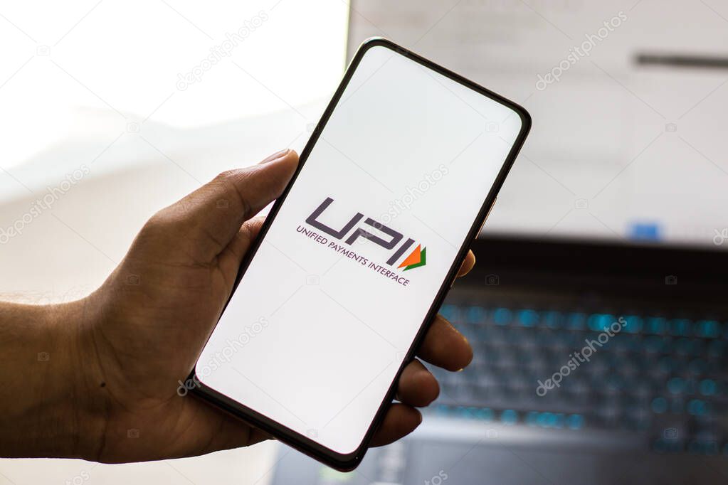 West Bangal, India - September 28, 2021 : UPI logo on phone screen stock image.