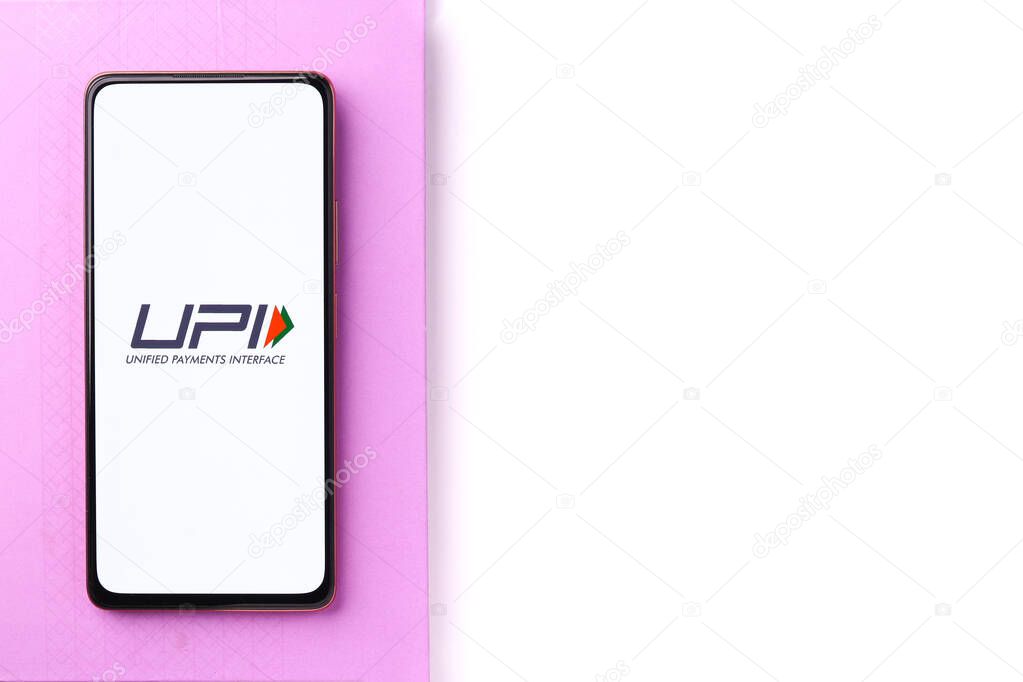 West Bangal, India - September 28, 2021 : UPI logo on phone screen stock image.