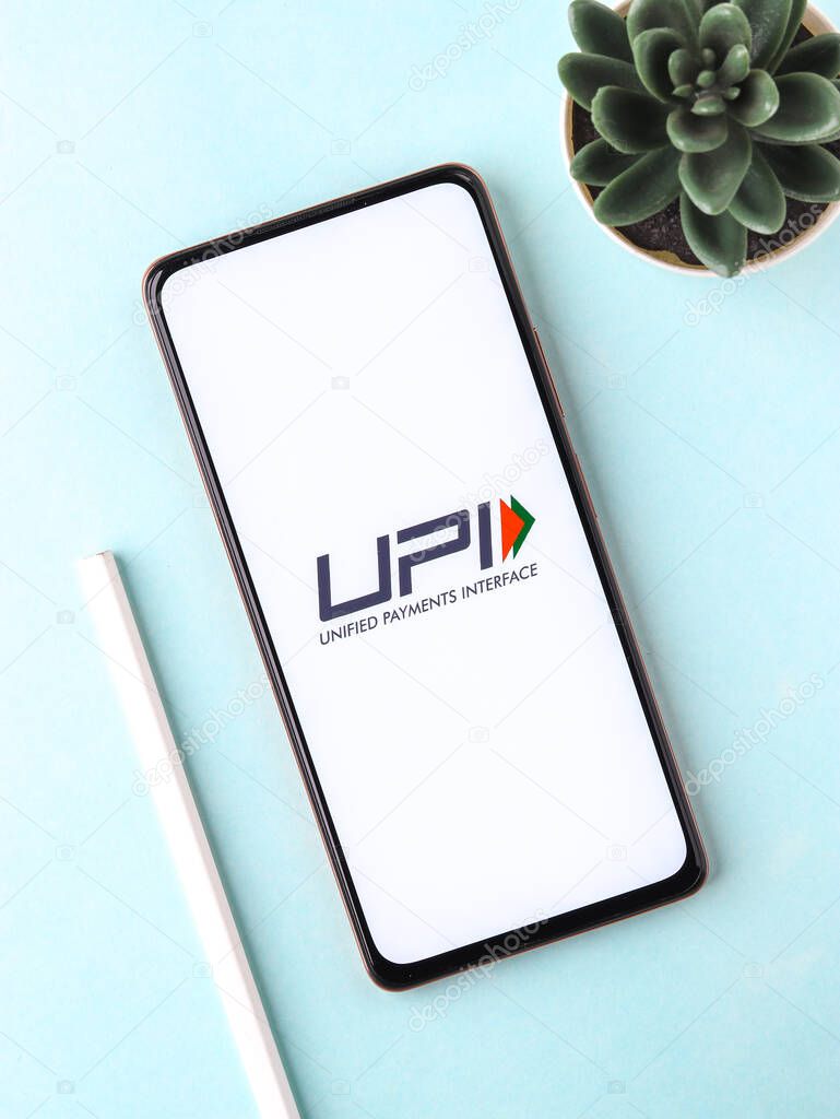 West Bangal, India - September 28, 2021 : UPI logo on phone screen stock image.