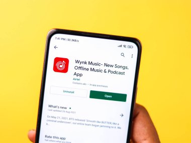 Batı Bangal, Hindistan - 28 Eylül 2021: Telefon ekranında Wynk müzik logosu.