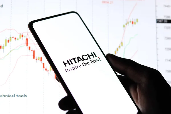 West Bangal Índia Outubro 2021 Logotipo Hitachi Imagem Estoque Tela — Fotografia de Stock