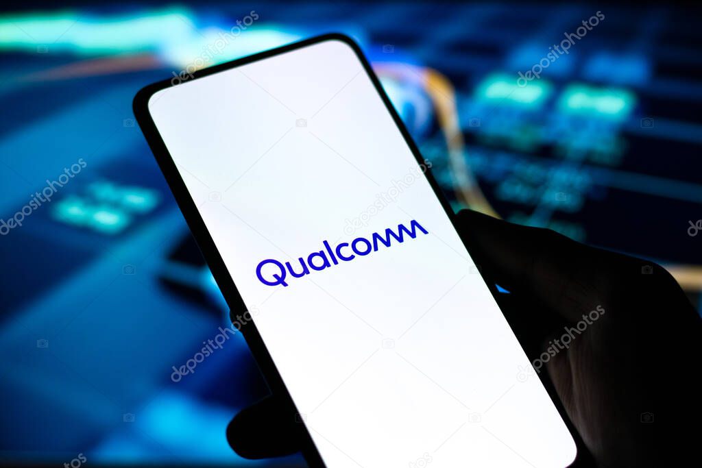West Bangal, India - October 09, 2021 : Qualcomm logo on phone screen stock image.