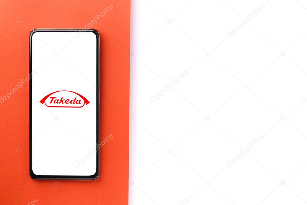 West Bangal, India - October 09, 2021 : Takeda logo on phone screen stock image.