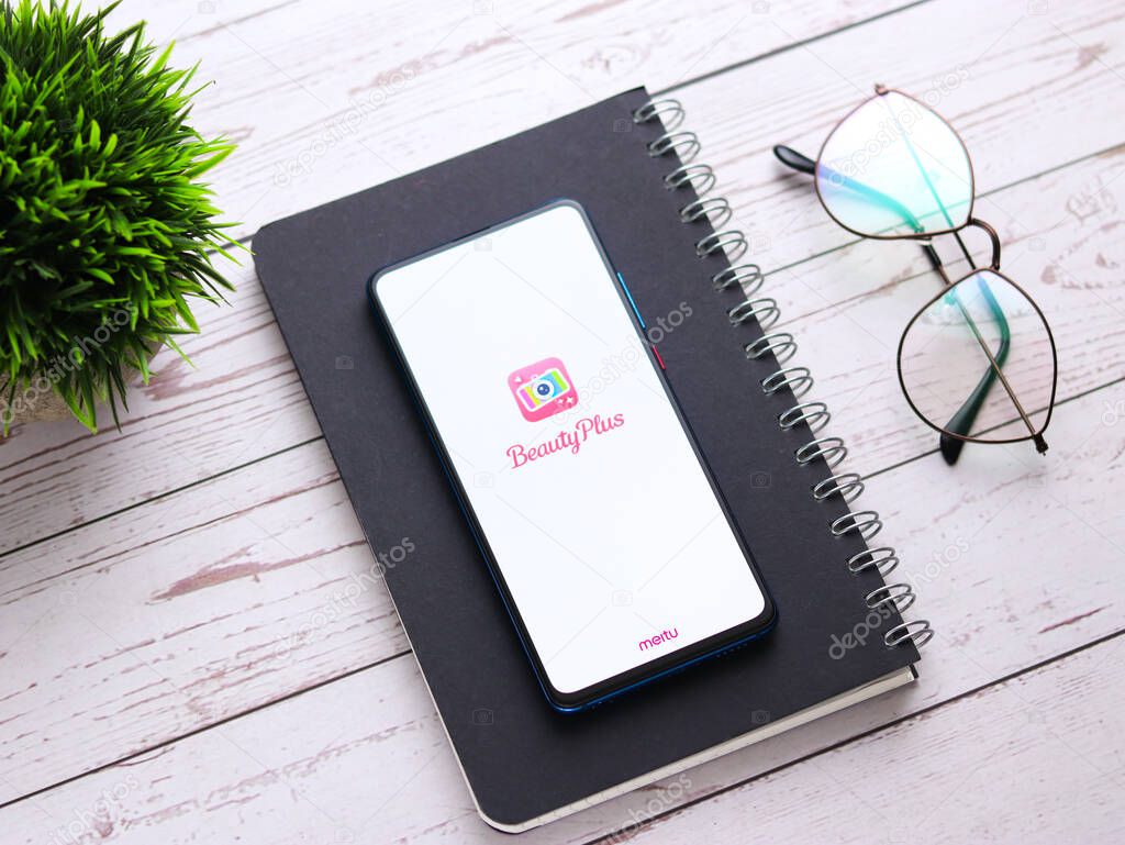 Assam, india - August 22, 2020 : BeautyPlus logo on phone screen stock image.