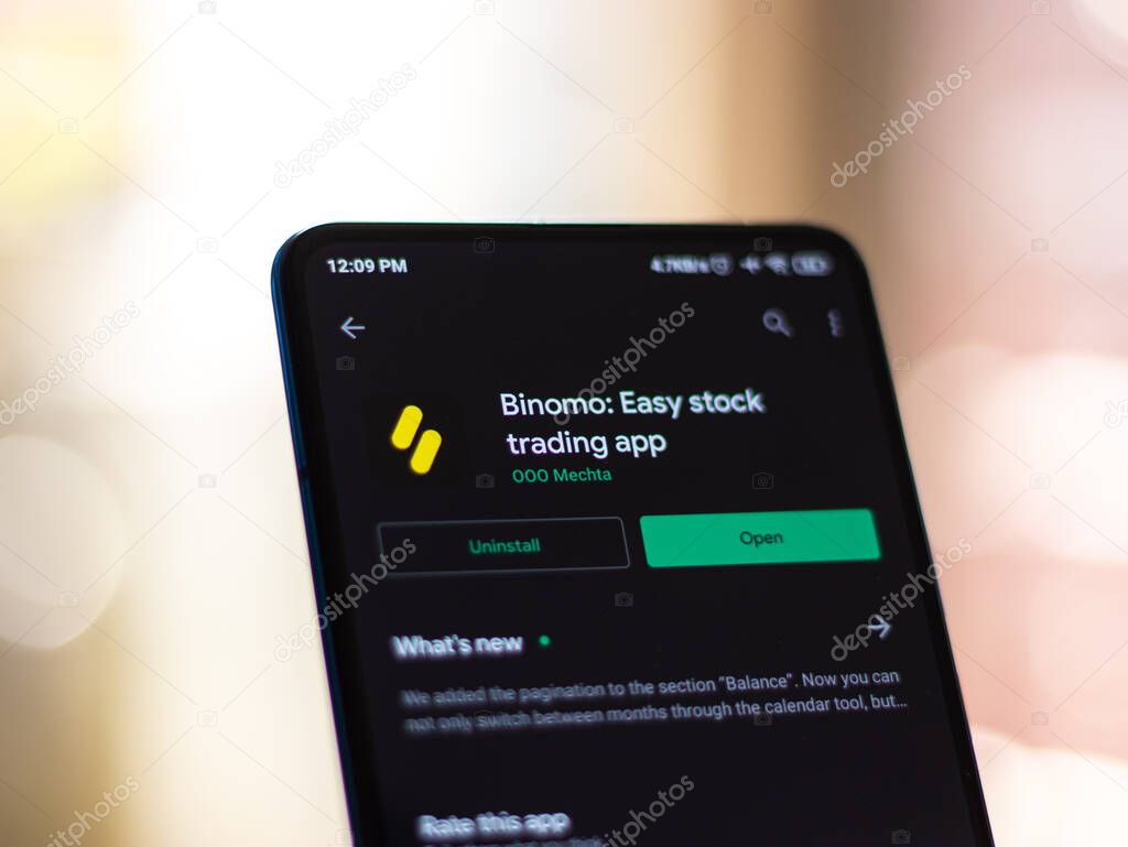 Assam, india - July 28, 2020 : Binomo a easy online stock trading app.