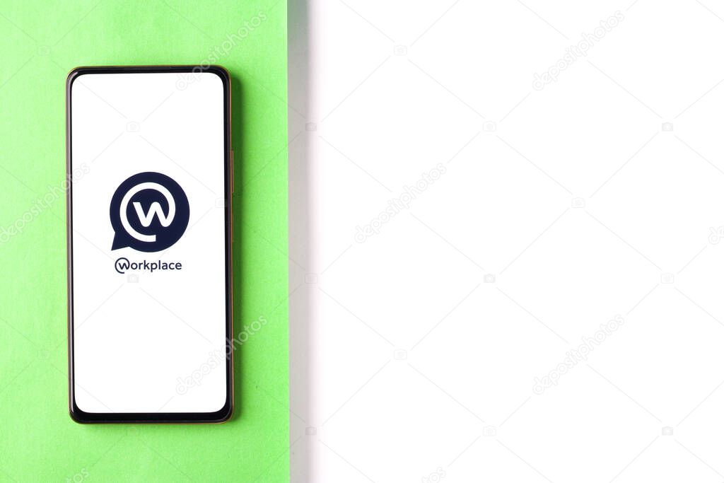 West Bangal, India - November 11, 2021 : Workplace logo on phone screen stock image.