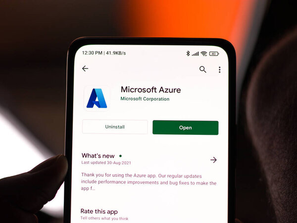 West Bangal, India - November 11, 2021 : Microsoft Azure logo on phone screen stock image.