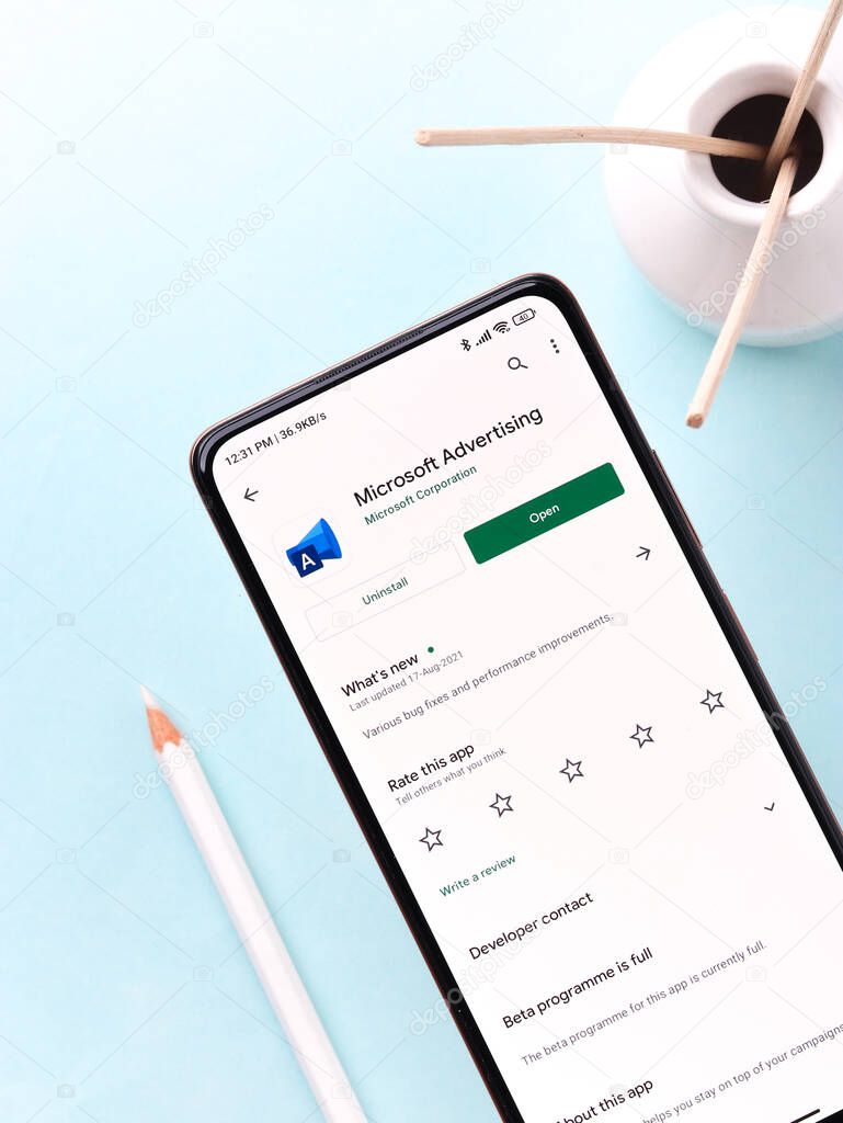 West Bangal, India - November 11, 2021 : Microsoft Advertising logo on phone screen stock image.
