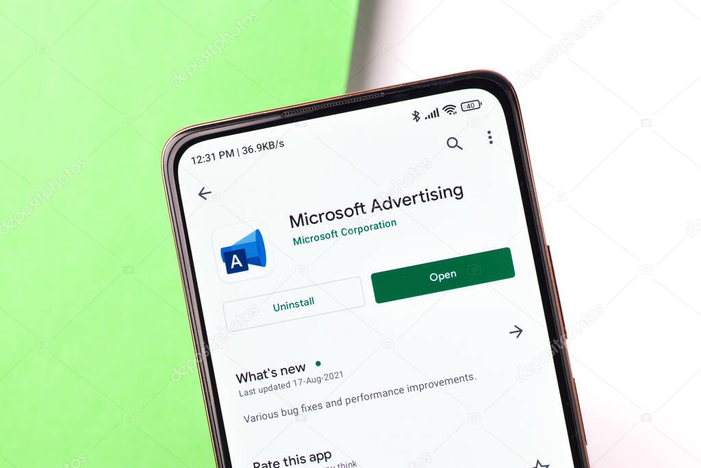 West Bangal, India - November 11, 2021 : Microsoft Advertising logo on phone screen stock image.