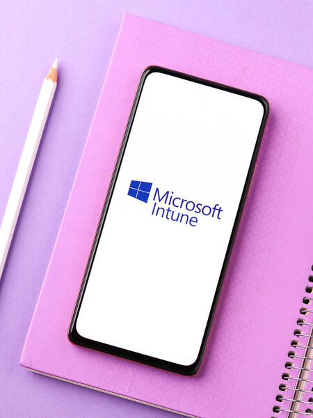 West Bangal, India - November 11, 2021 : Microsoft Intune logo on phone screen stock image.