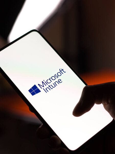 West Bangal, India - November 11, 2021 : Microsoft Intune logo on phone screen stock image.