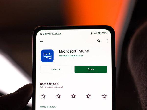West Bangal, India - November 11, 2021 : Microsoft Intune logo on phone screen stock image.