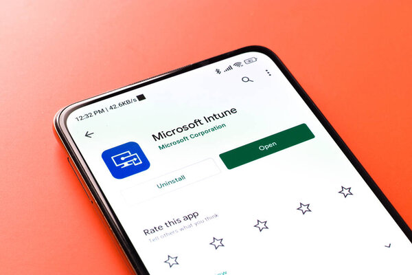 West Bangal, India - November 11, 2021 : Microsoft Intune logo on phone screen stock image.