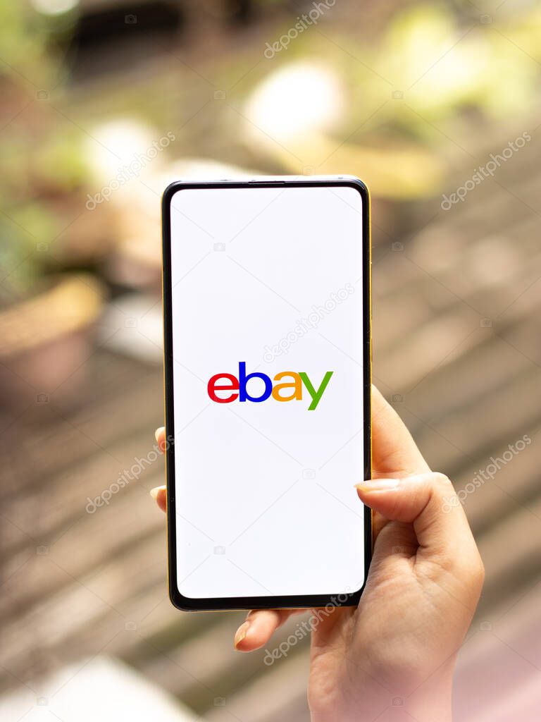 Assam, india - September 12, 2020 : Ebay logo on phone screen stock image.