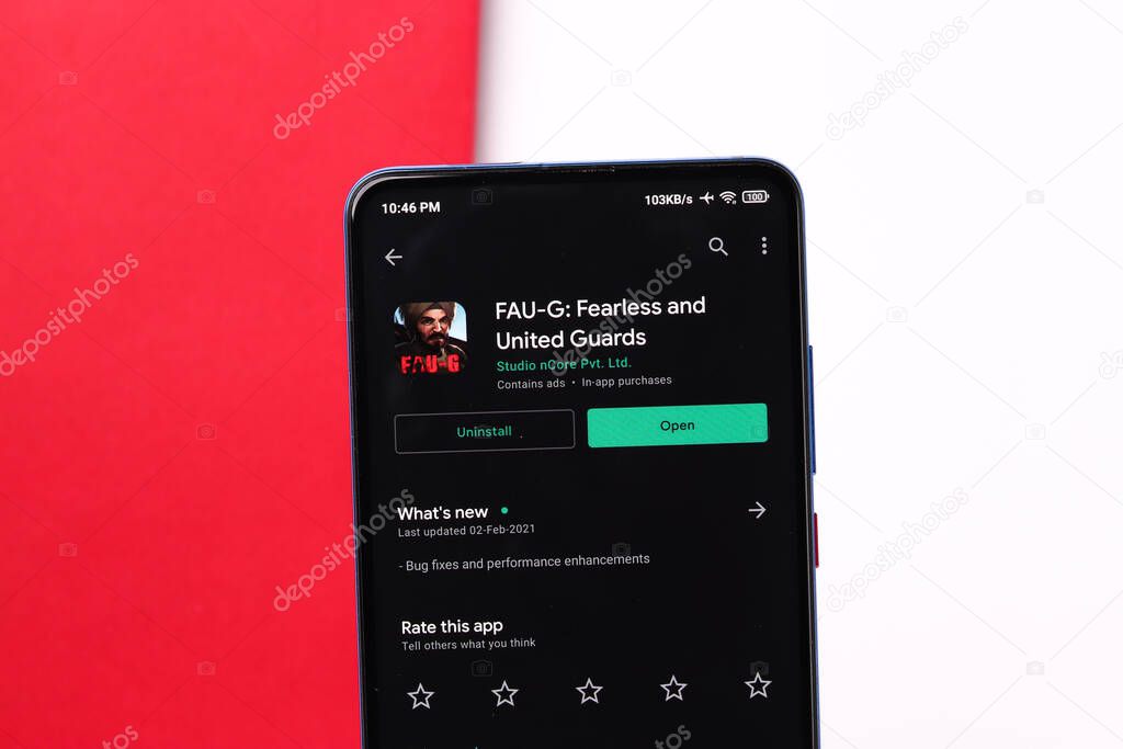 Assam, india - February 19, 2021 : FAU-G logo on phone screen stock image.