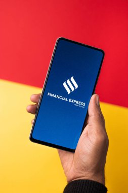 Assam, Hindistan - 29 Kasım 2020: Telefon ekranı görüntüsünde Finansal Express logosu.