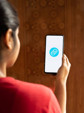 Assam, Hindistan - 10 Mart 2021: Telefon ekranında Gemini Doları logosu.