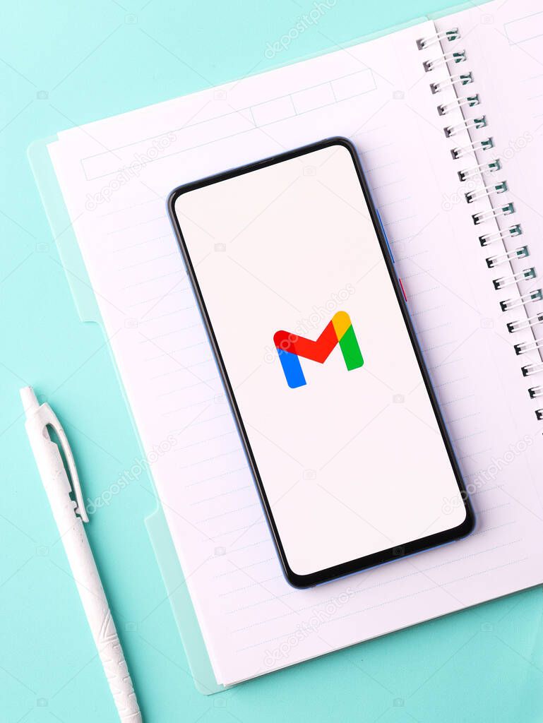Assam, india - January 31, 2021 : Gmail logo on phone screen stock image.