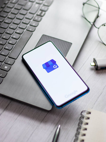 Assam, india - January 31, 2021 : Google My Business logo on phone screen stock image.