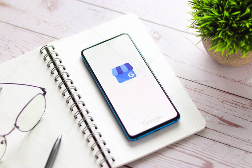 Assam, india - January 31, 2021 : Google My Business logo on phone screen stock image.