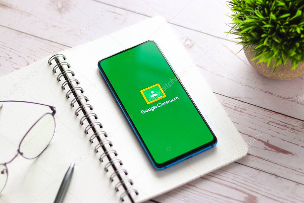 Assam, india - January 31, 2021 : Google Classroom logo on phone screen stock image.