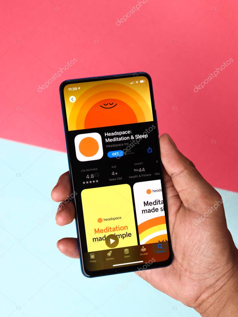 Headspace logo on phone screen stock image.