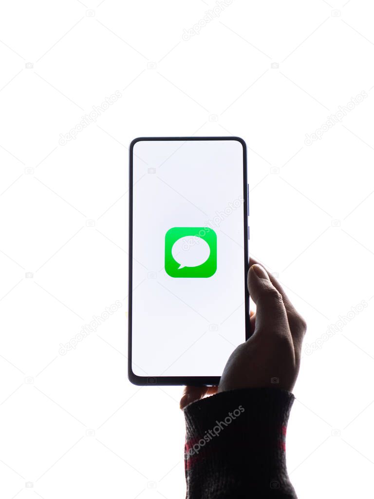 Assam, india - February 19, 2021 : iMessage logo on phone screen stock image.