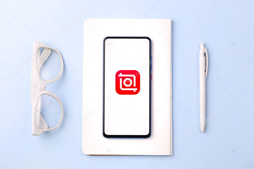 Assam, india - April 10, 2021 : Inshot logo on phone screen stock image.