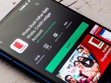 Assam, Hindistan - 20 Nisan 2020: Khata mobil uygulaması hesaplanmış alım satımlar