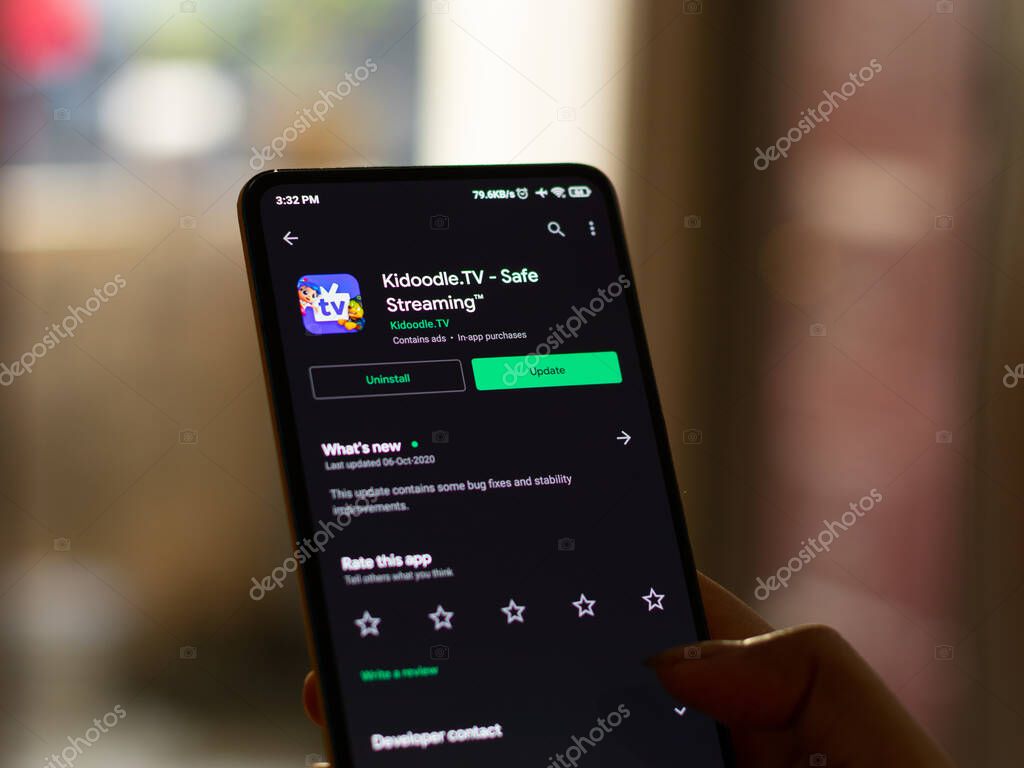 Assam, india - October 29, 2020 : Kidoodle tv logo on phone screen stock image.
