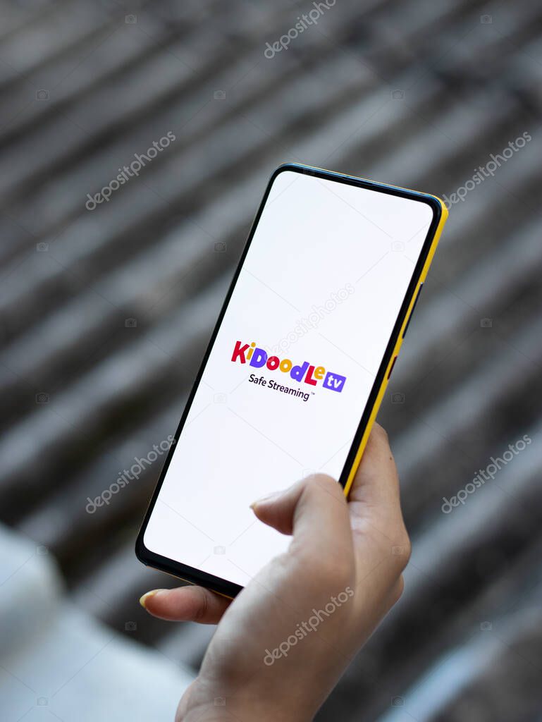 Assam, india - October 29, 2020 : Kidoodle tv logo on phone screen stock image.