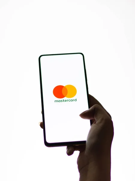 Ассам Индия Сентября 2020 Года Логотип Mastercard Экране Телефона — стоковое фото