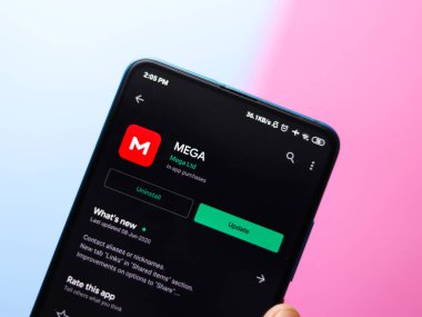 Assam, Hindistan - 15 Haziran 2020: Çevrimiçi bulut servisi için Mega uygulama