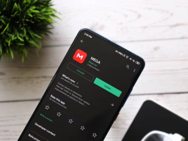 Assam, Hindistan - 15 Haziran 2020: Çevrimiçi bulut servisi için Mega uygulama