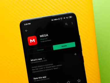 Assam, Hindistan - 15 Haziran 2020: Çevrimiçi bulut servisi için Mega uygulama